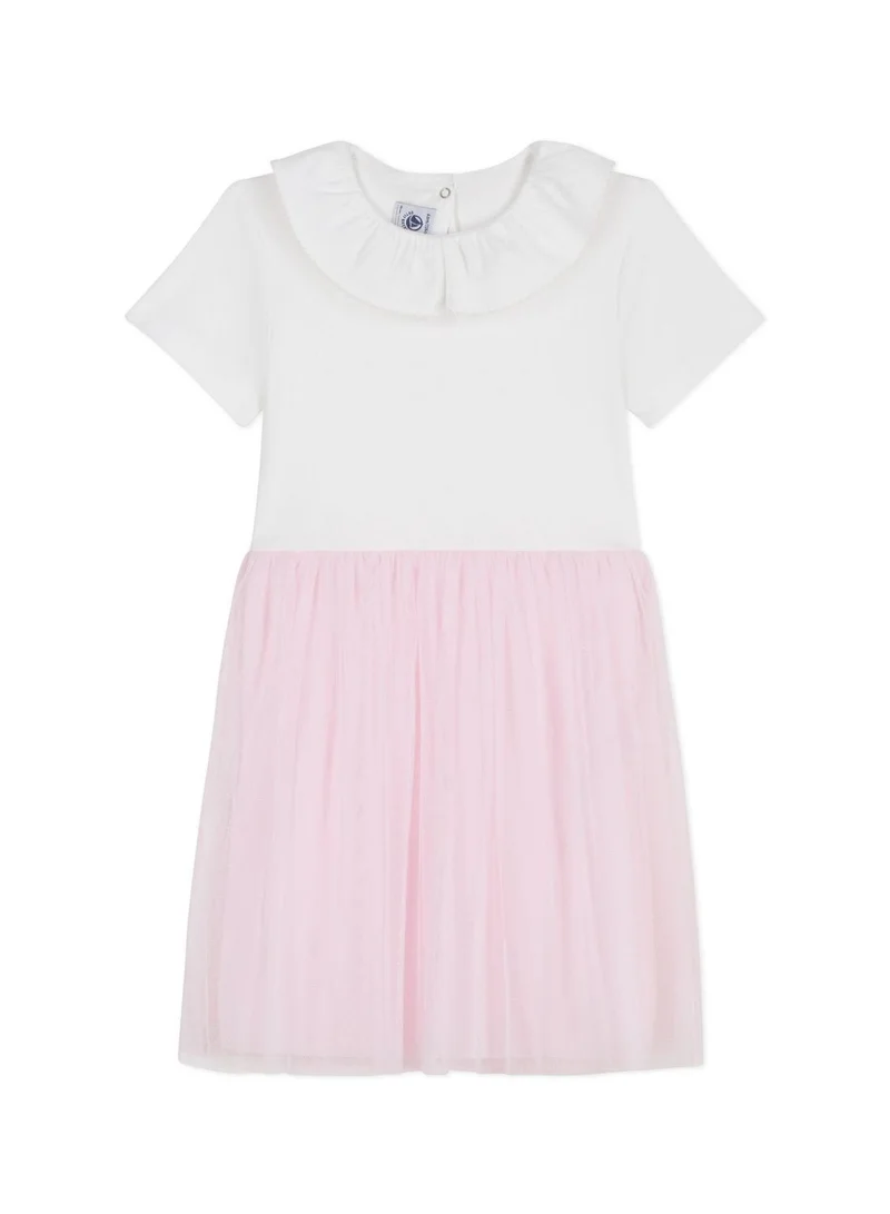 بيتي باتو Children's short-sleeved cotton and tulle heart-patterned dress